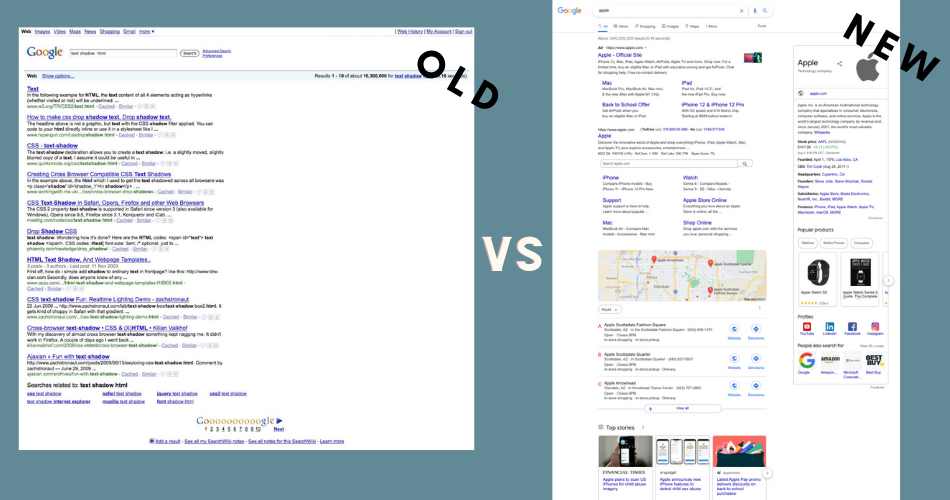 Old vs new Google SERPs